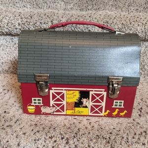 Thermos Tin Farm Lunch Box 1960s doors open